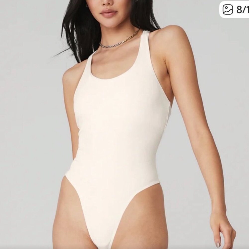 ALO Yoga White Sleek Back Bodysuit